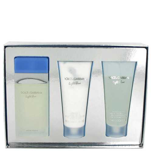 Light Blue by Dolce & Gabbana Gift Set -- 3.3 oz Eau De Toilette Spray + 3.3 oz Body Cream + 3.3 oz Shower Gel (Women)
